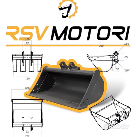BENNA 80cm, Per miniescavatori PERNI DA 25